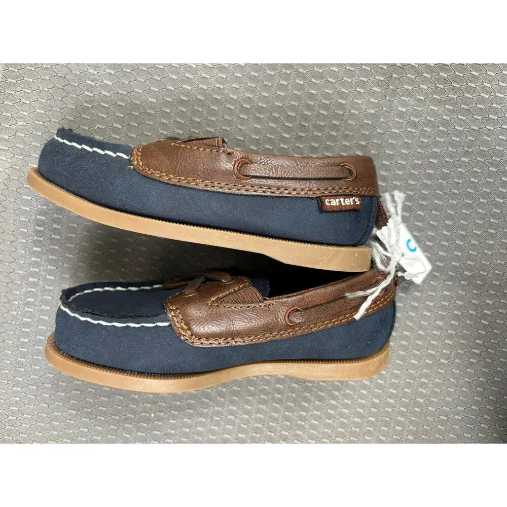 Carter's Boat Shoes Kids Size 8M Blue Brown Slip On Casual Lined Moc Toe Loafers